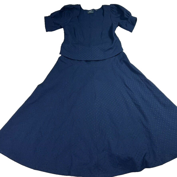 Maeve Anthropologie Skirt + Top Set Sevigny Women M 10 Navy Polka Dot - Picture 2 of 14
